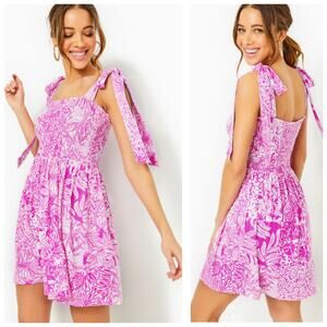 Lilly Pulitzer Rivera Smocked Pink Romper Large NWT